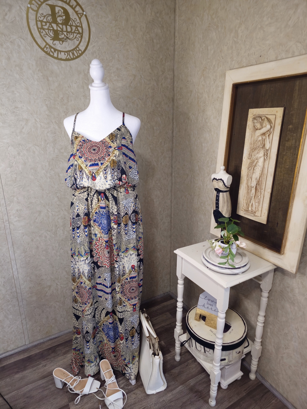 Tobi Navy and Multicolor Boho Maxi Dress